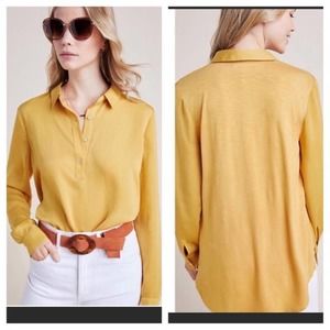Anthropologie Dolan Steinbeck Mustard Gold Collared Tunic Top Size 3X